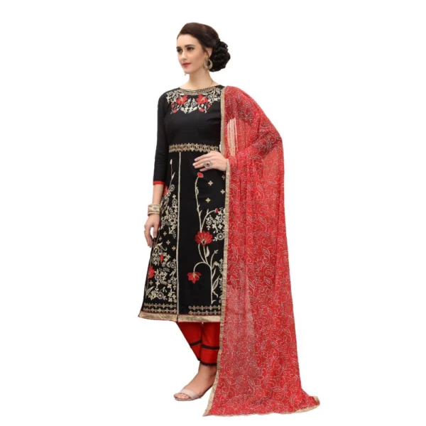 Women's Cotton Unstitched Salwar-Suit Material With Dupatta (Black, 2-2.5mtrs)