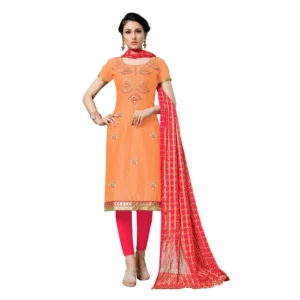 Women's Jam Cotton Unstitched Salwar-Suit Material With Dupatta (Oranage, 2-2.5mtrs)