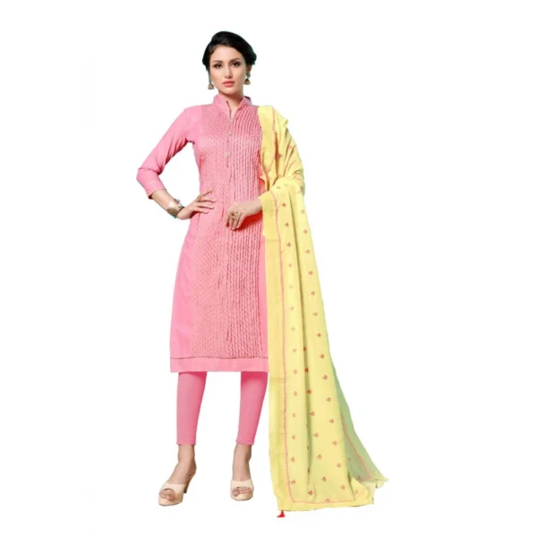 Women's Jam Cotton Unstitched Salwar-Suit Material With Dupatta (Pink, 2-2.5mtrs)