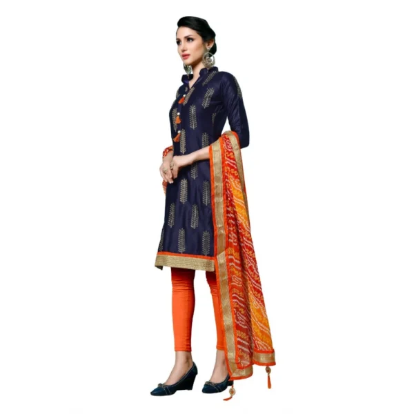 Women's Jam Cotton Unstitched Salwar-Suit Material With Dupatta (Navy Blue, 2-2.5mtrs)