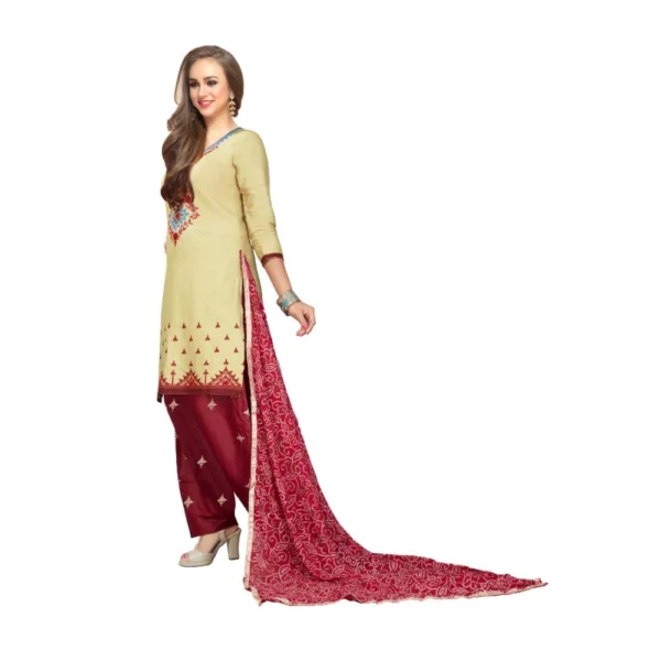 Women's Pure Cotton Unstitched Salwar-Suit Material With Dupatta (Sandel, 2-2.5mtrs)