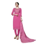 Women's Cotton Unstitched Salwar-Suit Material With Dupatta (Pink, 2-2.5mtrs)
