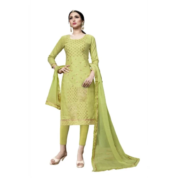 Women's Cotton Unstitched Salwar-Suit Material With Dupatta (Green, 2-2.5mtrs)