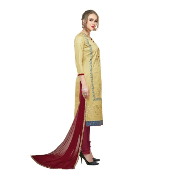 Women's Cotton Unstitched Salwar-Suit Material With Dupatta (Sandel, 2-2.5mtrs)