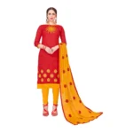 Women's Slub Cotton Unstitched Salwar-Suit Material With Dupatta (Red, 2-2.5mtrs)