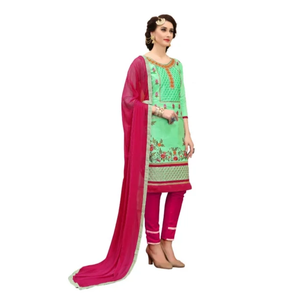 Women's Cotton Unstitched Salwar-Suit Material With Dupatta (Green, 2-2.5mtrs)