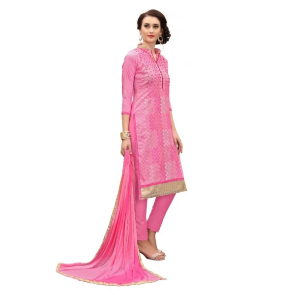 Women's Cotton Unstitched Salwar-Suit Material With Dupatta (Pink, 2-2.5mtrs)