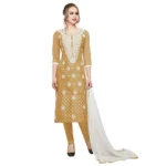 Women's Cotton Unstitched Salwar-Suit Material With Dupatta (Light Brown, 2-2.5mtrs)