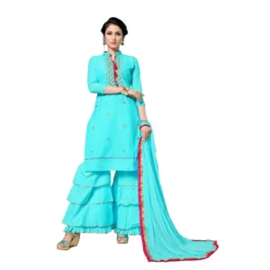 Women's Jam Cotton Unstitched Salwar-Suit Material With Dupatta (Sky Blue, 2-2.5mtrs)
