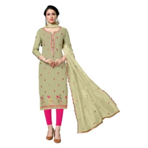 Women's Jam Cotton Unstitched Salwar-Suit Material With Dupatta (Light Green, 2-2.5mtrs)