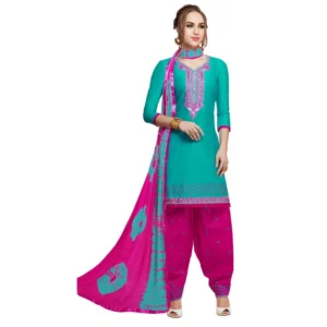 Women's Pure Cotton Unstitched Salwar-Suit Material With Dupatta (Green, 2-2.5mtrs)
