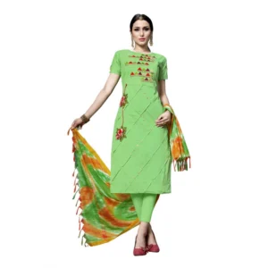 Women's Cotton Unstitched Salwar-Suit Material With Dupatta (Green, 2-2.5mtrs)