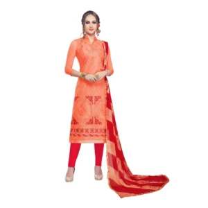 Women's Cotton Unstitched Salwar-Suit Material With Dupatta (Light Orange, 2-2.5mtrs)