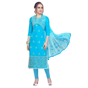 Women's Cotton Unstitched Salwar-Suit Material With Dupatta (Sky Blue, 2-2.5mtrs)