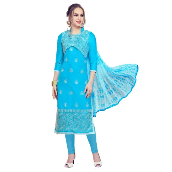 Women's Cotton Unstitched Salwar-Suit Material With Dupatta (Sky Blue, 2-2.5mtrs)