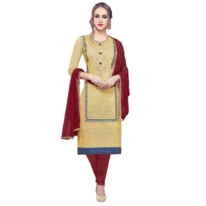 Women's Cotton Unstitched Salwar-Suit Material With Dupatta (Sandel, 2-2.5mtrs)