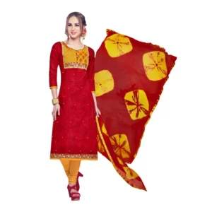Women's Cotton Unstitched Salwar-Suit Material With Dupatta (Red, 2-2.5mtrs)