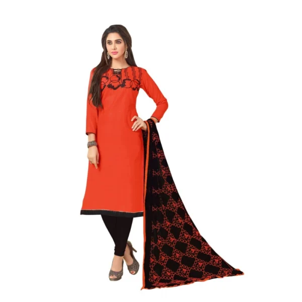 Women's Slub Cotton Unstitched Salwar-Suit Material With Dupatta (Red, 2-2.5mtrs)