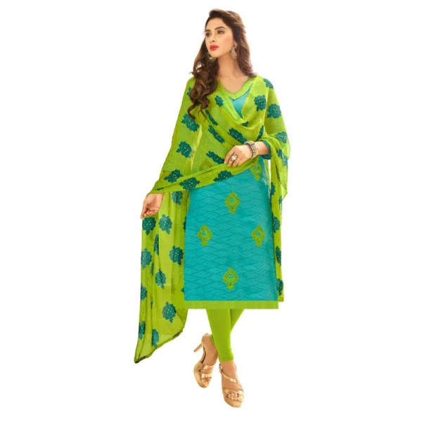 Women's Cotton Jacquard Unstitched Salwar-Suit Material With Dupatta (Green, 2-2.5mtrs)