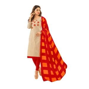 Women's Cotton Jacquard Unstitched Salwar-Suit Material With Dupatta (Sandel, 2-2.5mtrs)