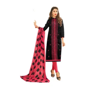 Women's Cotton Jacquard Unstitched Salwar-Suit Material With Dupatta (Black, 2-2.5mtrs)