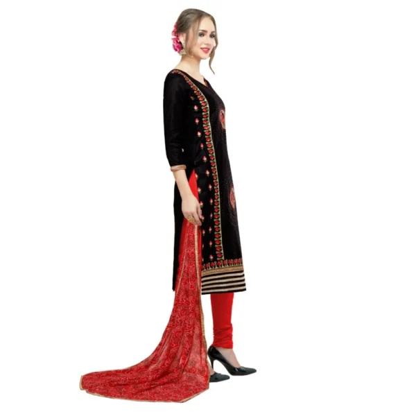 Women's Cotton Unstitched Salwar-Suit Material With Dupatta (Black, 2-2.5mtrs)