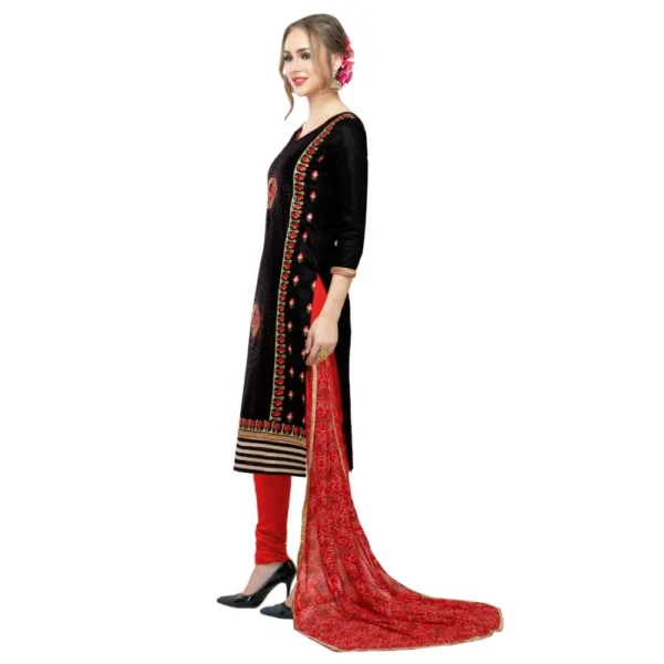 Women's Cotton Unstitched Salwar-Suit Material With Dupatta (Black, 2-2.5mtrs)