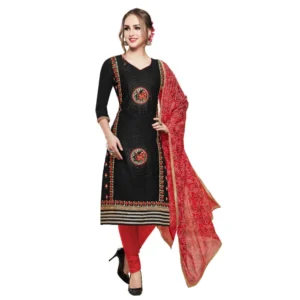 Women's Cotton Unstitched Salwar-Suit Material With Dupatta (Black, 2-2.5mtrs)