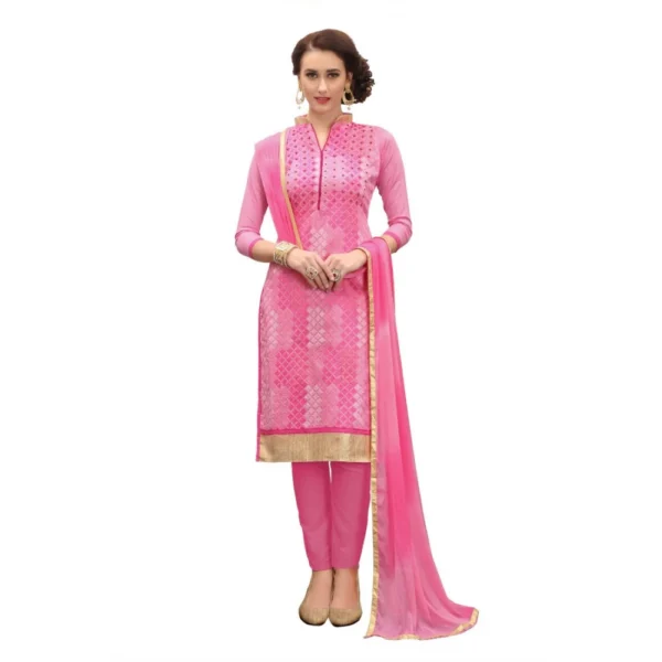 Women's Cotton Unstitched Salwar-Suit Material With Dupatta (Pink, 2-2.5mtrs)