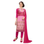 Women's Cotton Unstitched Salwar-Suit Material With Dupatta (Pink and Magenta, 2-2.5mtrs)