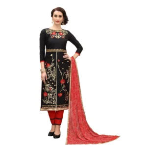 Women's Cotton Unstitched Salwar-Suit Material With Dupatta (Black, 2-2.5mtrs)