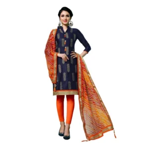 Women's Jam Cotton Unstitched Salwar-Suit Material With Dupatta (Navy Blue, 2-2.5mtrs)