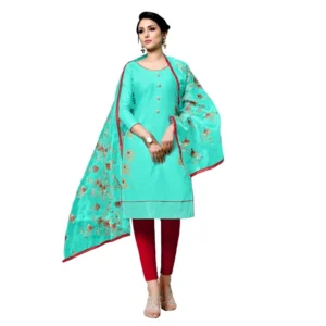 Women's Jam Cotton Unstitched Salwar-Suit Material With Dupatta (Turquoise, 2-2.5mtrs)