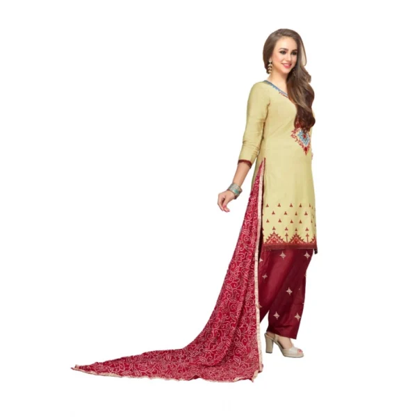 Women's Pure Cotton Unstitched Salwar-Suit Material With Dupatta (Sandel, 2-2.5mtrs)