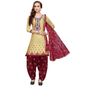 Women's Pure Cotton Unstitched Salwar-Suit Material With Dupatta (Sandel, 2-2.5mtrs)