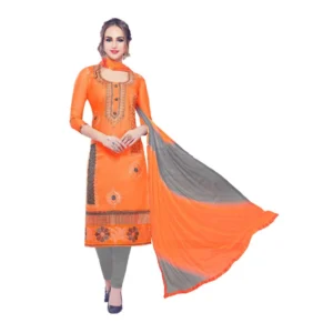 Women's Cotton Unstitched Salwar-Suit Material With Dupatta (Oranage, 2-2.5mtrs)