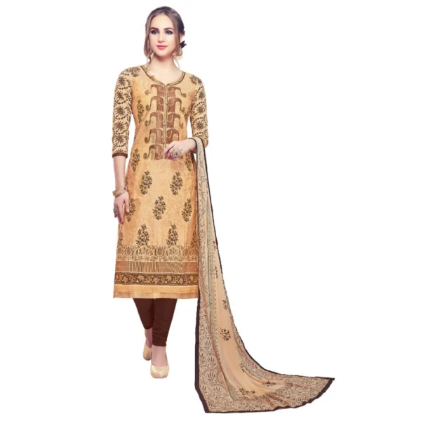 Women's Cotton Unstitched Salwar-Suit Material With Dupatta (Brown, 2-2.5mtrs)