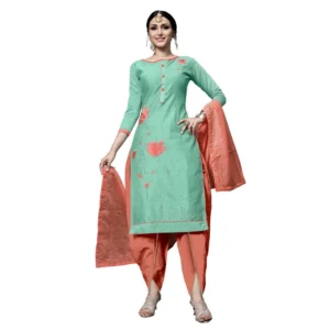 Women's Cotton Unstitched Salwar-Suit Material With Dupatta (Green, 2-2.5mtrs)