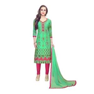 Women's Cotton Unstitched Salwar-Suit Material With Dupatta (Green, 2-2.5mtrs)
