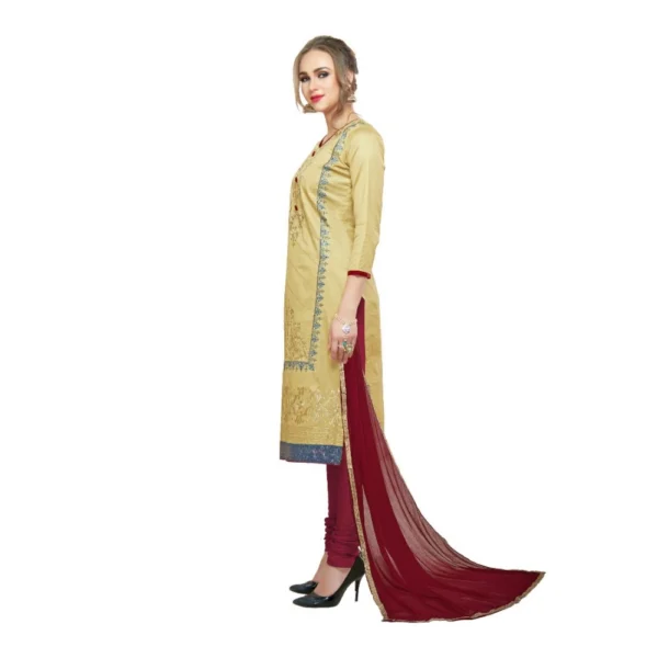 Women's Cotton Unstitched Salwar-Suit Material With Dupatta (Sandel, 2-2.5mtrs)