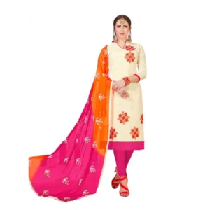 Women's Slub Cotton Unstitched Salwar-Suit Material With Dupatta (Off White, 2-2.5mtrs)