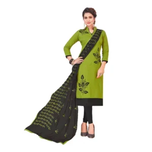 Women's Slub Cotton Unstitched Salwar-Suit Material With Dupatta (Green, 2-2.5mtrs)