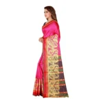 Women's Poly Silk Saree with Blouse (Peach, 5-6 Mtrs)