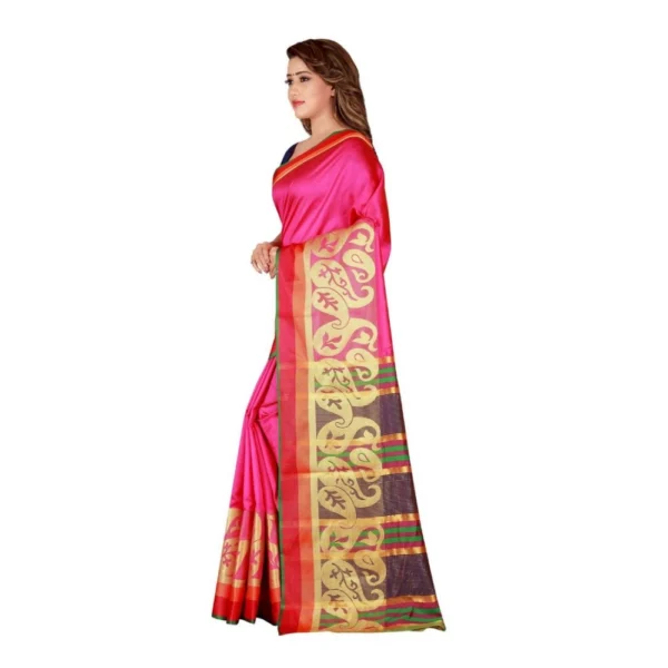Women's Poly Silk Saree with Blouse (Peach, 5-6 Mtrs)