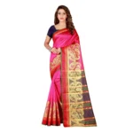 Women's Poly Silk Saree with Blouse (Peach, 5-6 Mtrs)
