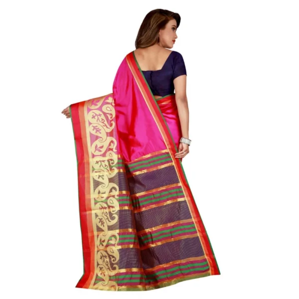Women's Poly Silk Saree with Blouse (Peach, 5-6 Mtrs)
