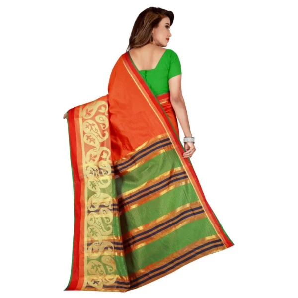 Women's Poly Silk Saree with Blouse (Orange, 5-6 Mtrs)