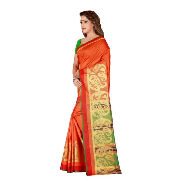 Women's Poly Silk Saree with Blouse (Orange, 5-6 Mtrs)