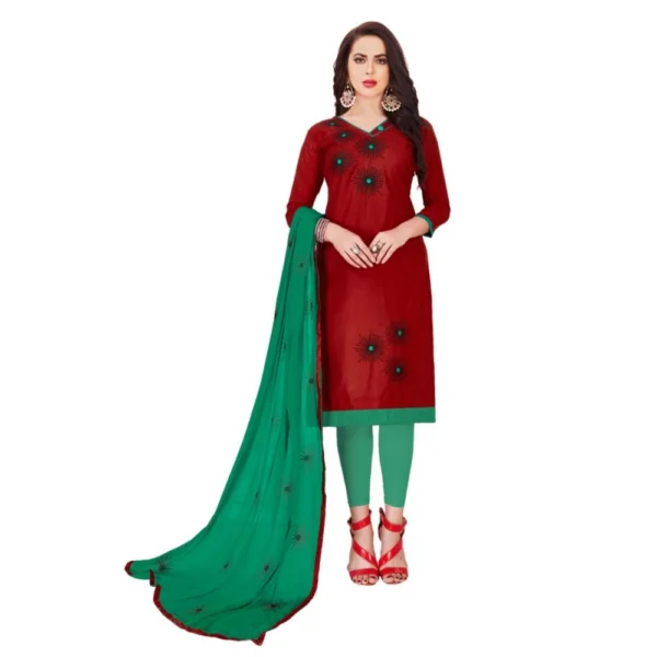 Women's Glaze Cotton Unstitched Salwar-Suit Material With Dupatta (Maroon, 2 Mtr)