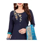 Women's Slub Cotton Unstitched Salwar-Suit Material With Dupatta (Navy Blue, 2 Mtr)